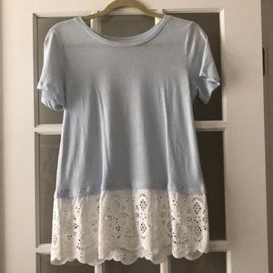 Baby blue eyelet hem tee